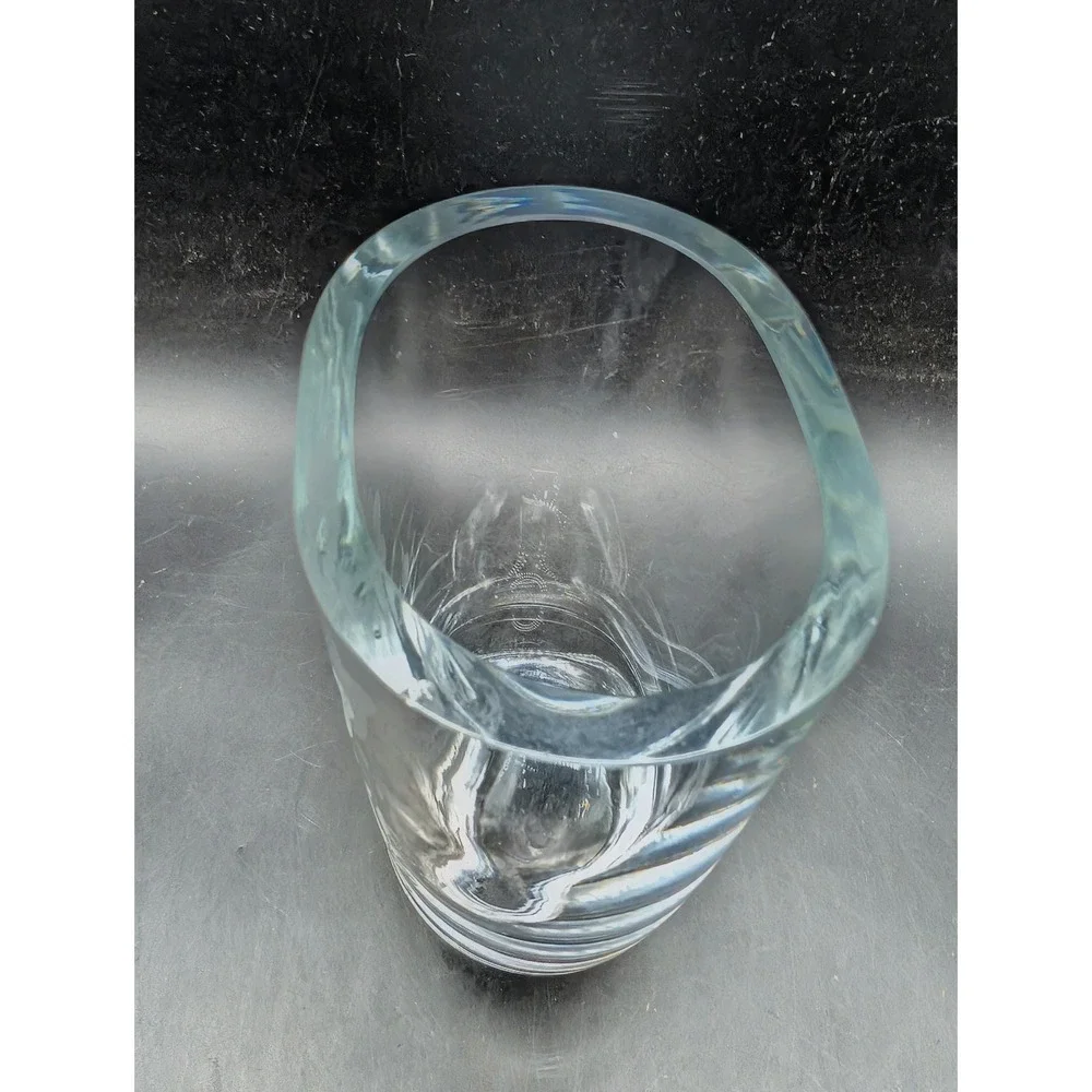Orrefors Sweden Etched Crystal Vase Floral Bee Signed Scandinavian Art Glass
